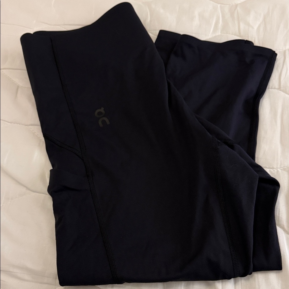 On Running Black Women's Leggings with Subtle Logo